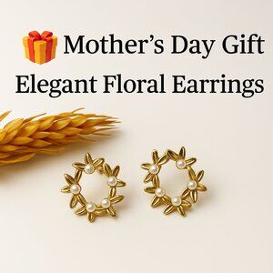 Gold Floral Pearl Hoop Earrings –Elegant Gift for Her | Mother’s Day, Graduation